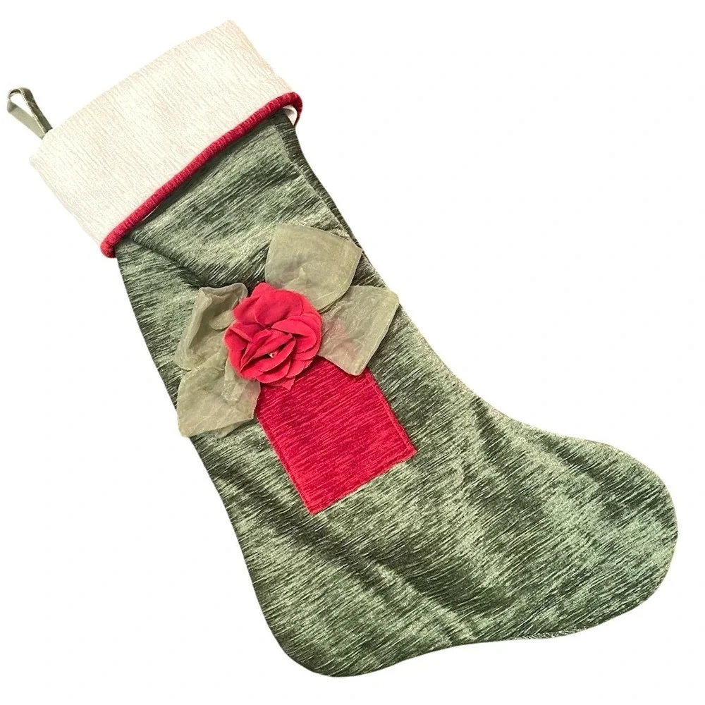 Vtg Woof & Poof Christmas Stocking Green Red‎ Presents Big Bow 18